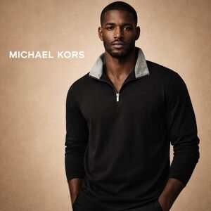 Michael Kors Black Quarter-Zip Pullover Sweater Size Large